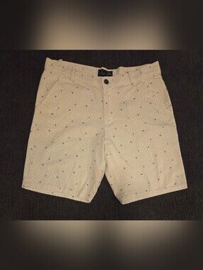 Public Record Men's White Anchor-Print Flat Front Shorts. Size 32
